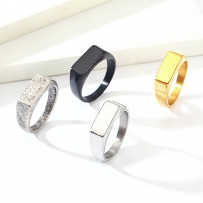 Quiet Luxury Wide Square Signet Ring - Timeless Titanium Steel Band Fashion Statement Jewelry for Men & Women (Silver, Antique Silver, Gold, Black) - color: Black