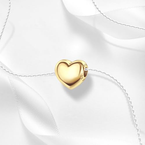 925 Sterling Silver Charms Pendants Mom Heart Dog koi fish Sea Turtle Football Charms for bracelet Pendants Beads Mom Sister Wife Family, Friends, Birthday gifts - style: Heart Bead-Gold