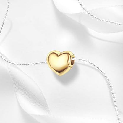 925 Sterling Silver Charms Pendants Mom Heart Dog koi fish Sea Turtle Football Charms for bracelet Pendants Beads Mom Sister Wife Family, Friends, Birthday gifts - style: Heart Bead-Gold