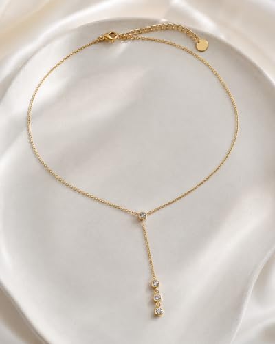 14K Gold Plated Lariat Necklace for Women, Dainty Star Drop Long Necklaces CZ Y-Shaped Pendant Necklaces for Women Trendy Jewelry - color: CZ Y-Shaped Necklace-Gold