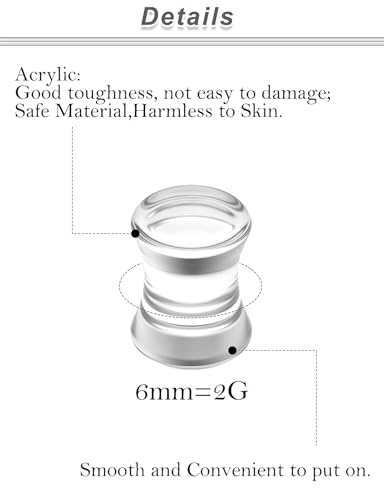 6G-30MM Solid Acyrylic Gauges for Ear Saddle Plugs Gauges Tunnel Expanders Stretcher Double Flared Flesh Piercings Body Jewelry Set for Women Men - color: Clear:2G = 6mm.