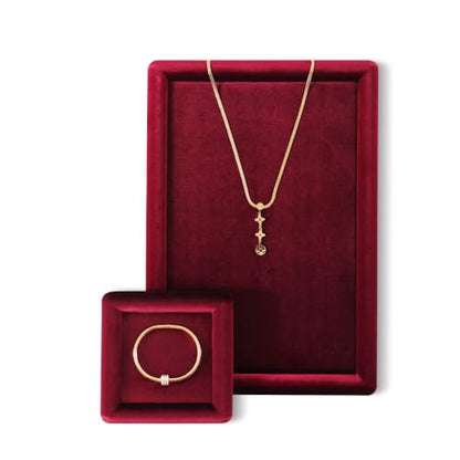 Velvet Jewelry Display Tray for Ring Earrings Necklace Bracelet Flat Tray - color: Red, size: 12.99 × 9.06 in