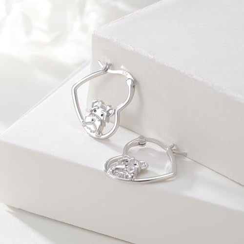 LES OSEWA Dog Animal Earrings Sterling Silver Animal Heart Hoop Dangle Earrings Cute Jewelry Gifts for Women - color: Schnauzer