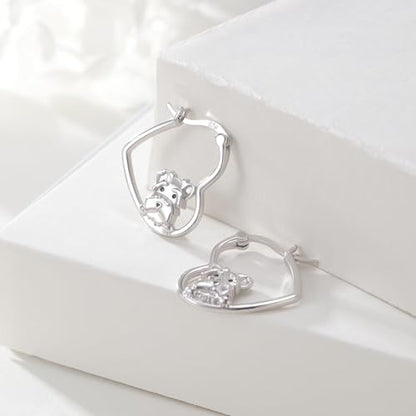 LES OSEWA Dog Animal Earrings Sterling Silver Animal Heart Hoop Dangle Earrings Cute Jewelry Gifts for Women - color: Schnauzer