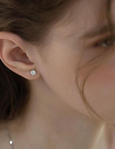 Kainier Women's 14K Gold Plated CZ Stud Earrings Simulated Diamond Round Cubic Zirconia Ear Stud Set（5 Pairs)… - color: Flatback-Platinum