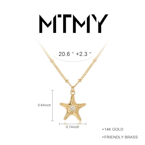 MTMY Gold Starfish Necklace 14K Gold Plated Shell Conch Ocean Pendant Necklace for Women Beach Summer Jewelry - style: starfish