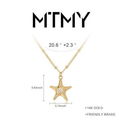 MTMY Gold Starfish Necklace 14K Gold Plated Shell Conch Ocean Pendant Necklace for Women Beach Summer Jewelry - style: starfish