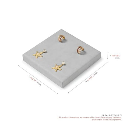 Microfiber Jewelry Display Storage Tray Stud Earrings Tray Organizer | Stud Earrings Jewelry Plate Gray - size: 5.51" x 5.51" x 0.79"