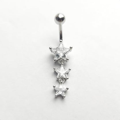 14G Surgical Steel Star Dangle Belly Button Rings for Women Sparkling Cubic Zirconia Crystal Star Belly Navel Curved Barbell Ring Navel Piercing Jewelry - color: Silver