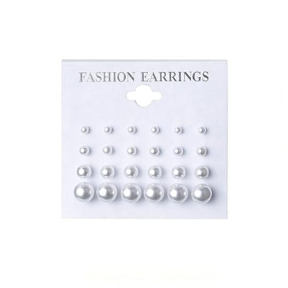12 Pairs Pearl Stud Earrings for Women | White Pearl CZ Ball Hypoallergenic Earrings, Bridal Simulated Pearl Rhinestone Pearls Stud Earrings Jewelry Set for Wedding - color: Ivory