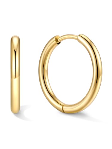 Small Hoop Earrings for Women 7-16mm Stainless Steel Huggie Earrings Lightweight - color: c. Gold A, size: Diameter 14mm