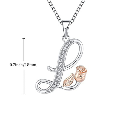 STARCHENIE Initial Necklace for Women Sterling Silver Letters 26 Alphabet Pendant Rose Flower Jewelry Gifts for Family Sisters Friend - color: L