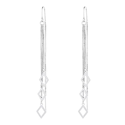 925 Sterling Silver Dangle Earrings with Charms Heart, Water drop, Moon, Star Long Drop Earring for Women Jewelry Gifts Hypoallergenic - color: geometry