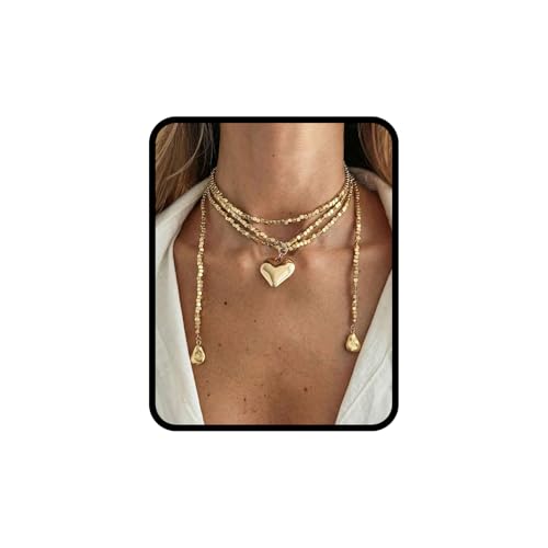 Green Beaded Lariat Necklace with Baroque Pearl Drops – Adjustable Wrap Y Style Jewelry, Beach and Bohemian Outfit Accessory for Women - color: Vintage Gold Heart