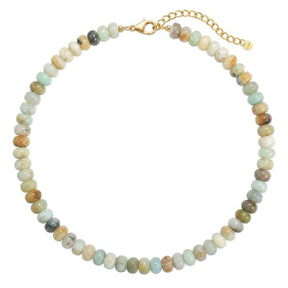 Gemstone Beaded Necklace for Women Colorful Natural Stone Freshwater Pearl Surfer Beach Rainbow Necklace Jewelry Gift - color: Teal