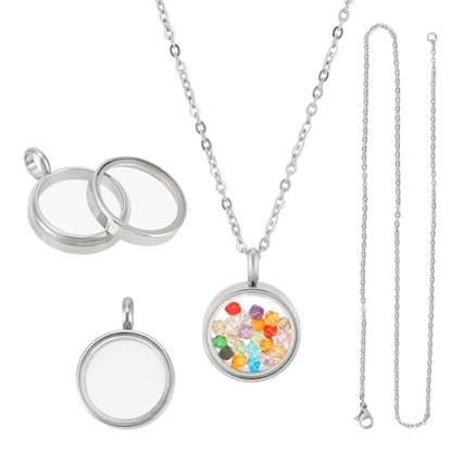UNICRAFTALE Memory Locket Pendants with Necklace Stainless Steel Floating Locket Pendants Glass Photo Frame Pendant for Christmas Jewelry Making - color: Stainless Steel