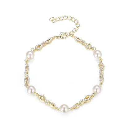 EVER FAITH Gorgeous Cubic Zirconia Pearl Wedding Link Bracelet for Bride | Marquise Teardrop Crystal Bridal Prom Jewelry, for Women Bridesmaids - style: Infinity_Clear Gold-Tone