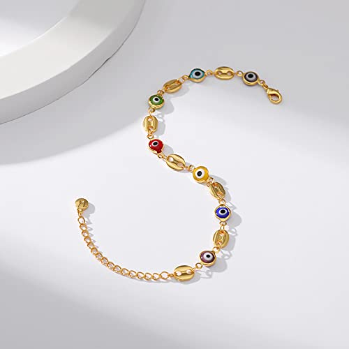 Dainty Gold Bracelets for Women, 18 Gold Plated Adjustable Evil Eye/Butterfly/Beaded/Pearl/Heart/Turquoise Handmade Bracelet for Women - style: Evil Eye