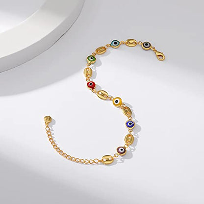 Dainty Gold Bracelets for Women, 18 Gold Plated Adjustable Evil Eye/Butterfly/Beaded/Pearl/Heart/Turquoise Handmade Bracelet for Women - style: Evil Eye
