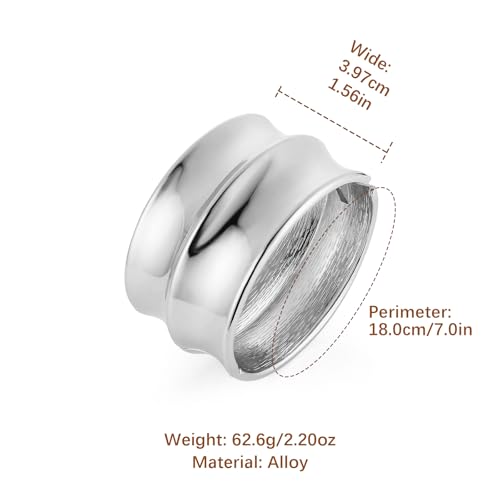 HZMAN Chunky Gold Cuff Bracelets for Women Thick Wide Bangle Bracelet Hammered Open Hinge Wrist Cuff Bracelet Jewelry Gift - color: 09.Polished 7In Silver