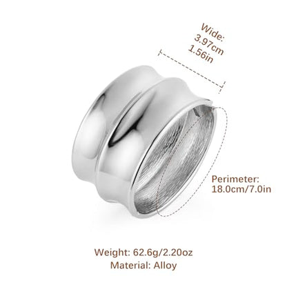 HZMAN Chunky Gold Cuff Bracelets for Women Thick Wide Bangle Bracelet Hammered Open Hinge Wrist Cuff Bracelet Jewelry Gift - color: 09.Polished 7In Silver
