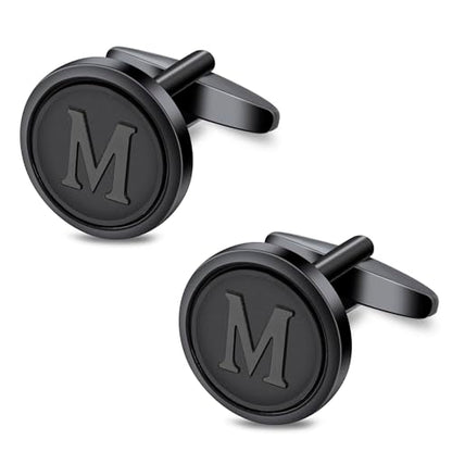 Initial Letter A-Z Cufflinks for Men Silver/Gold/Black Cufflinks 26 Alphabet Letter Copper Cufflinks for Formal Occasions Gifts Anniversary Business Wedding for Bridegroom Groomsmen - size: Black, style: Initial: M