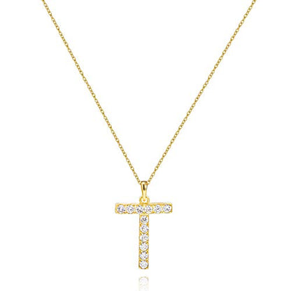 Tarsus Initial Cubic Zirconia Necklace for Women Teens | Jewelry Gifts for Women Adjustable Chain 18" + 2" - style: Gold-T-Diamond style