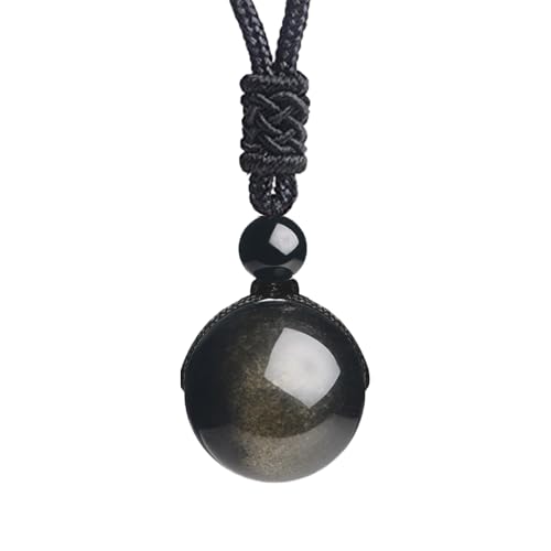 Anjiucc Natural Gemstone Healing Crystals Necklace, Adjustable Chakra Beads Pendant for Women Men, Protection, Energy Balance - color: Gold Sheen Obsidian