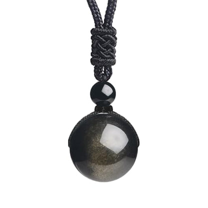 Anjiucc Natural Gemstone Healing Crystals Necklace, Adjustable Chakra Beads Pendant for Women Men, Protection, Energy Balance - color: Gold Sheen Obsidian