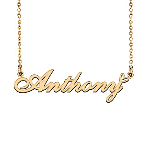 HUAN XUN Custom Name Necklace for Women Stainless Steel Customized Jewelry | 18k Gold Plated Nameplate Heart Pendant,Adjustable Delicate Chain,Personalized Gifts for Mother Day Christmas Birthday - color: Anthony - Gold