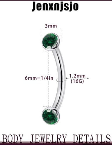 Jenxnjsjo F136 Titanium 16g 6mm Eyebrow Rook Snug Vertical Labret Lip VCH Snake Eyes Anti Tragus Christina Daith Earrings Ring Bridge Hood Surface Curved Barbell Piercing Jewelry for Women Men
