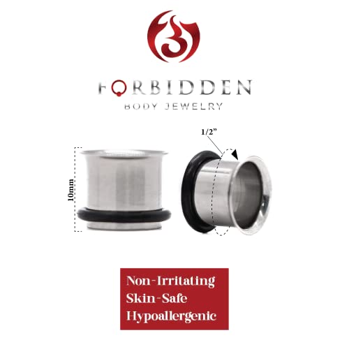 Forbidden Body Jewelry 12G-1 Inch Surgical Steel Single Flared Tunnel Plugs Plus O-Ring, Choose Pcs/Gauge - style: 2pcs: 12mm (1/2")