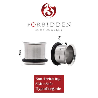Forbidden Body Jewelry 12G-1 Inch Surgical Steel Single Flared Tunnel Plugs Plus O-Ring, Choose Pcs/Gauge - style: 2pcs: 12mm (1/2")