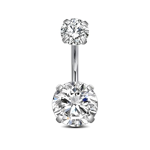FECTAS 14g Belly Button Rings Surgical Steel CZ Petite Navel Ring for Women Body Piercing Jewelry Petite select Barbell Len 6mm 8mm 10mm 12mm 14mm Silver - style: silver-1pcs-8mm bar