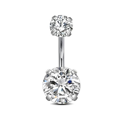 FECTAS 14g Belly Button Rings Surgical Steel CZ Petite Navel Ring for Women Body Piercing Jewelry Petite select Barbell Len 6mm 8mm 10mm 12mm 14mm Silver - style: silver-1pcs-8mm bar