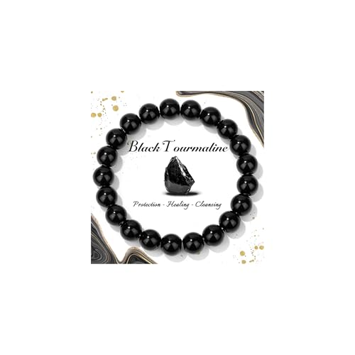 Raicegs 4 6 8MM Beaded Bracelets Healing Crystal Bracelet for Women Men Natural Stone Handmade Stretch Bracelet Reiki Spiritual Jewelry - color: Black Tourmaline, size: 10mm