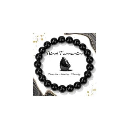 Raicegs 4 6 8MM Beaded Bracelets Healing Crystal Bracelet for Women Men Natural Stone Handmade Stretch Bracelet Reiki Spiritual Jewelry - color: Black Tourmaline, size: 10mm