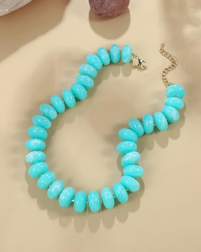 Elegance 11 designs Colorful Chunky Beaded Necklace for Women,Thick Acrylic Disc Bead Choker Statement Necklace Cute Trendy Necklaces Jewelry Gifts for Women - color: Teal blue
