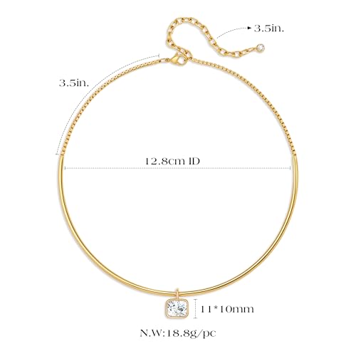 Gold CZ Choker Necklace Trendy Statement | Gold choker necklace, CZ pendant, Adjustable chain, Dainty statement, Summer gift, Gift for women, Lightweight - style: 23490