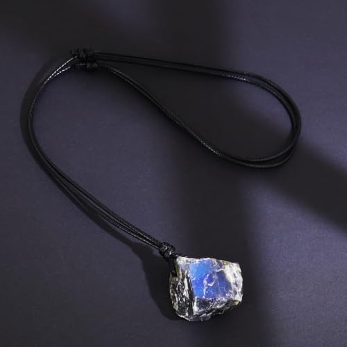 FANASY Natural Raw Crystal Necklace for Women Irregular Stone Necklaces Spiritual Gemstone Pendant with Adjustable Rope - color: Raw Labradorite