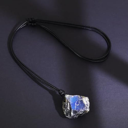 FANASY Natural Raw Crystal Necklace for Women Irregular Stone Necklaces Spiritual Gemstone Pendant with Adjustable Rope - color: Raw Labradorite