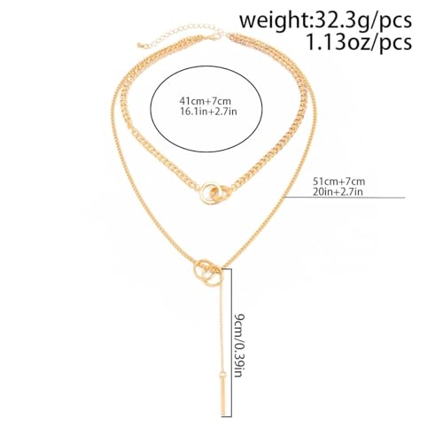 Gold Layered Necklace for Women Chunky Stacked Chain Link Paperclip Evil Eye Necklace Trendy Punk Jewelry - color: W-GoldB