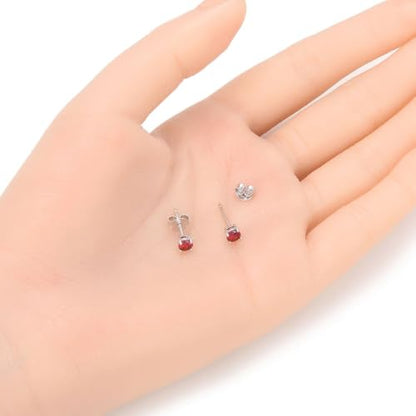 1 Pair Adabele Authentic Sterling Silver Birthstone Stud Earrings 4mm/0.25 Carat Tiny Cubic Zirconia Imitation Diamond Gemstone Hypoallergenic Nickel Free Tarnish Resistant Women Men Jewelry - color: January