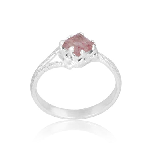 PANOPLY 925 Sterling Silver Natural Gemstone Rings for Women, Handmade Minimalist Promise Engagement Rings for Couples, Stylish Cute Daily Wear Ring, Anti Tarnish Trendy Jewelry Gift for Girls - color: Silver, Light Pink
