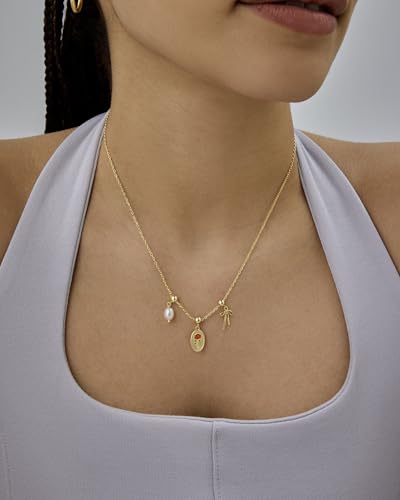 PAVOI 14K Gold Plated Dainty Necklace with Removable Charms Set for Women | 2 and 3-Pack Small Motif & Mantra Pendants, Adjustable Chain Gold Charm Necklace, Cute Jewelry Gifts - style: Vintage Pack