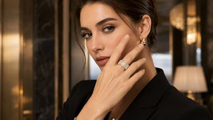 Hexa Wide Band Statement Ring, Fashion Rings for Women, Elegant Gold Jewelry Accessories,Perfect for Party & Date Night, Hypoallergenic & Durable - color: Gold Silver