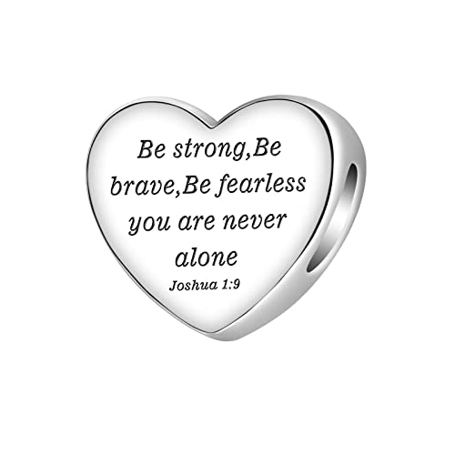 LUXILLA Love You Best Friend Grandma Wife Heart Charm 925 Sterling Silver Charms Fit for Bracelets Necklace Jewelry Gift for Women - color: A-Be strong,Be brave Charm