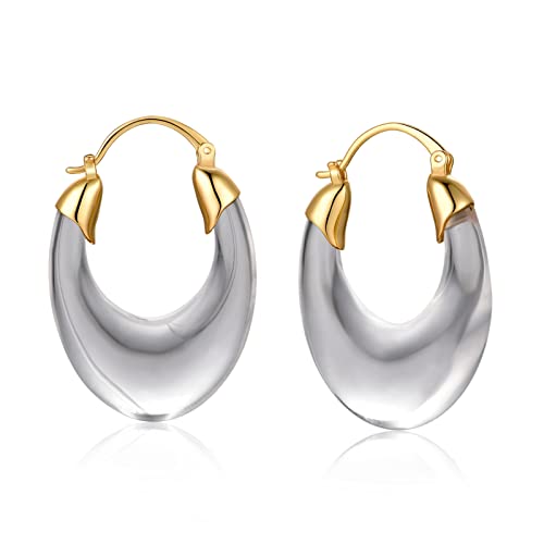Acrylic Hoop Earrings Geometric Resin Minimalist Statement Chunky Hoops for Women - style: A: oval