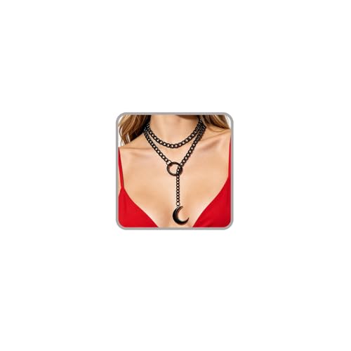MIFYNN Slip Chain Necklace Stainless Steel Punk Rock Bar Pendant Choker Necklaces Adjustable Handmade Boho Long Lariat Necklace Statement Day Collar for Women - style: Long black moon