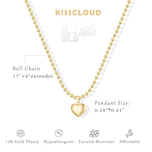 Gold Silver Necklace for Women, Dainty Cubic Zirconia Pendant | Teardrop CZ Charm, 14K Gold/Sterling Silver Plated, Adjustable Chain, Hypoallergenic & Waterproof Jewelry, Cute Trendy Gift - color: Gold-Puffy heart/ball chain
